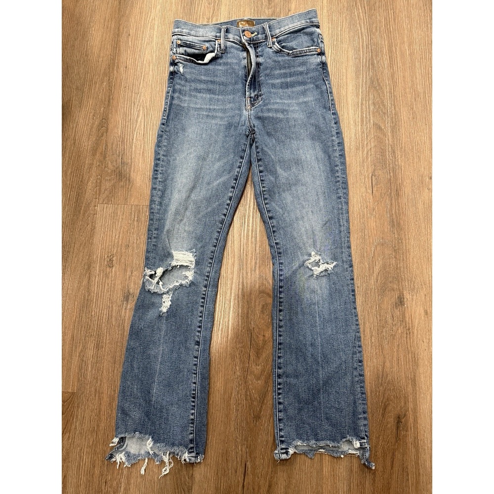Mother The Insider Crop Step Chew in Dancing on Coals Distressed Blue Jeans Sz26 - Picture 4 of 11